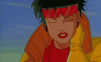 a cartoon of a woman wearing sunglasses and a yellow jacket .