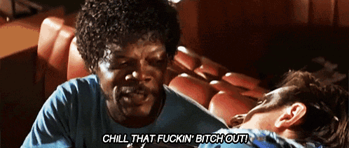 a man with curly hair says chill that fuckin ' bitch out