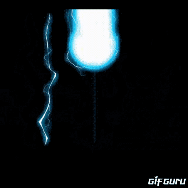 a gif of a lightning strike with the words gif guru below