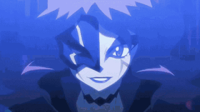 a cartoon character with a mask on his face is smiling