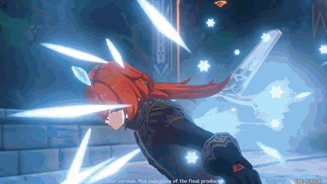 a screenshot of a video game shows a character with red hair