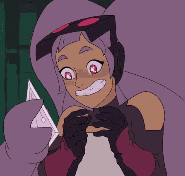 a close up of a cartoon character holding something