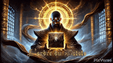 a painting of a man holding a book that says l' ordre du mototo