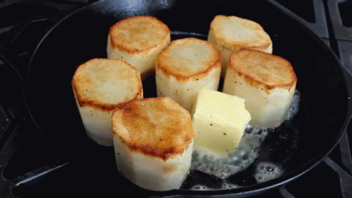 Crusty Potatoes Roasted With Butter And Stock GIF - Food Fry Scallop GIFs