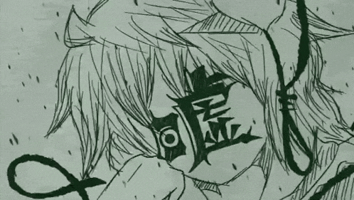 a black and white drawing of a person with chinese writing on their face .