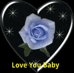 a blue rose in a heart with the words love you baby