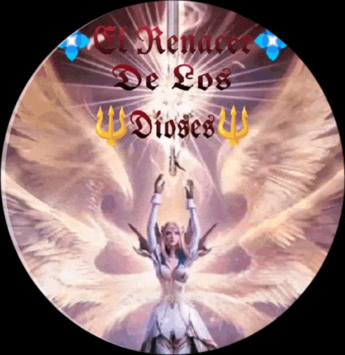 a picture of a woman holding a sword with the words el renacer de los dioses on it