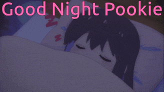 a girl is sleeping under a blanket with the words good night pookie below her