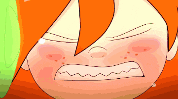 a close up of a cartoon character 's face with a tear coming out of it