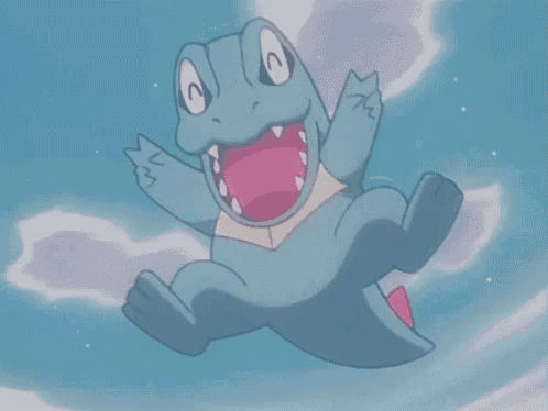 a cartoon dinosaur is flying through the air .