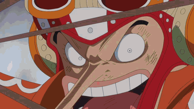 a cartoon character with a long nose is wearing a helmet and goggles