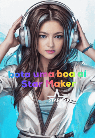 a woman wearing headphones with the words bota uma boa ai star maker