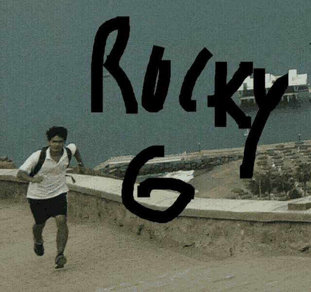 a poster for rocky 6 shows a man running along a wall