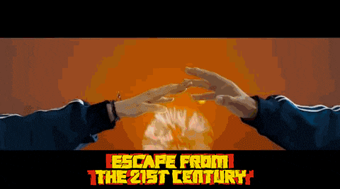 a poster for escape from the 21st century shows two hands reaching out