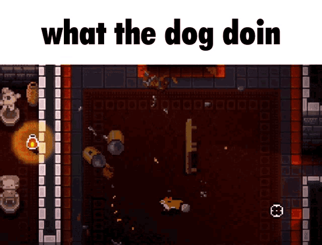 a screenshot of a video game with the words what the dog doin at the top