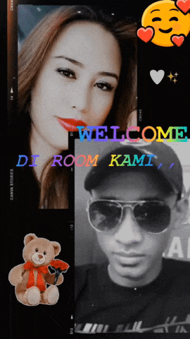 a picture of a woman and a man with the words welcome di room kami on top
