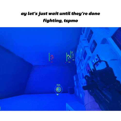 a screenshot of a video game that says " ay let 's just wait until they 're done fighting "