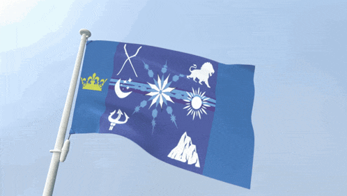 a blue flag with a crown on it