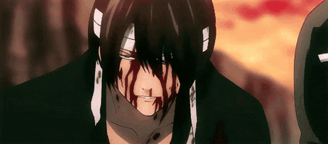 a man with blood coming out of his mouth and nose