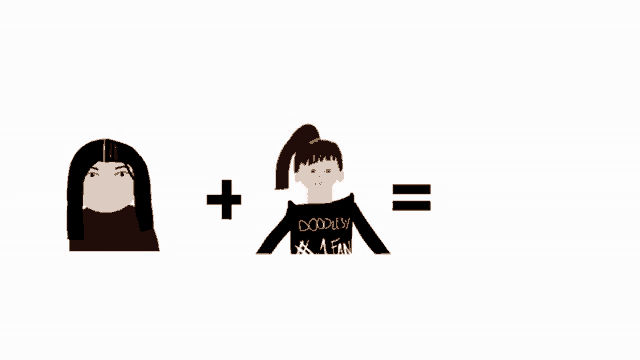 a drawing of a girl wearing a black shirt that says doodley and a fan
