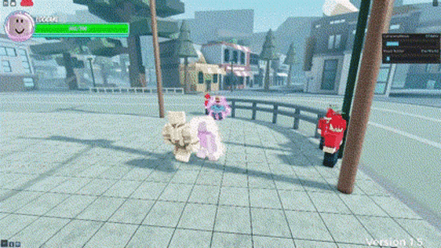a screenshot of a video game with a cartoon character in the middle of a town .