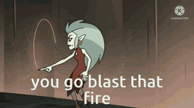 a cartoon character says you go blast that fire while pointing