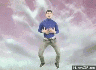 a man is dancing in front of a cloudy sky .