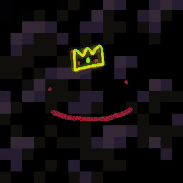a pixel art drawing of a face with a crown on top