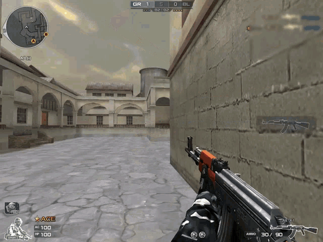 a screenshot of a video game shows a person holding a rifle and the letters gr and gl are on the screen