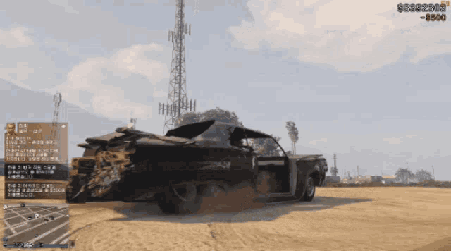 a screenshot of a video game shows a car that has been destroyed and the time of 8:50