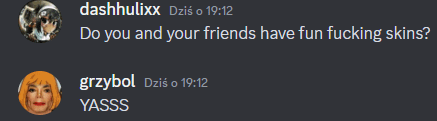 a screenshot of a discord conversation between dashhulixx and grzybol
