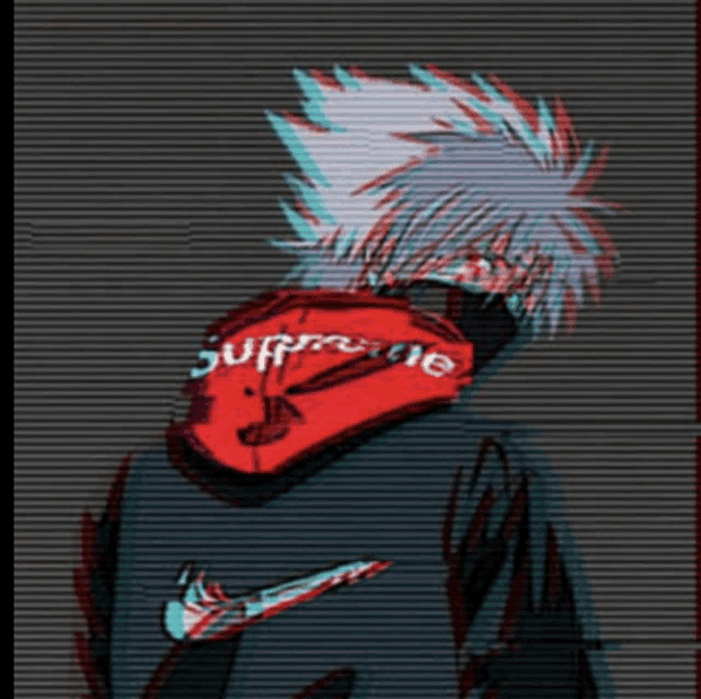 a drawing of a person with a supreme hoodie on