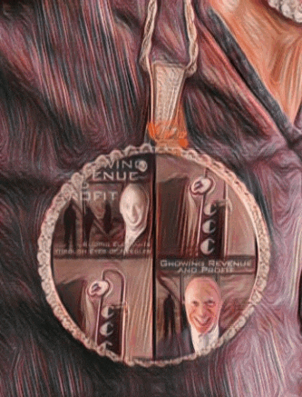 a painting of a man with the words growing revenue and profit written on it