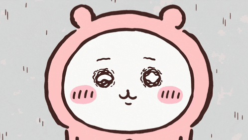 a cartoon drawing of a pink bear with a face