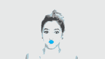 a black and white photo of a woman with blue lipstick on her lips