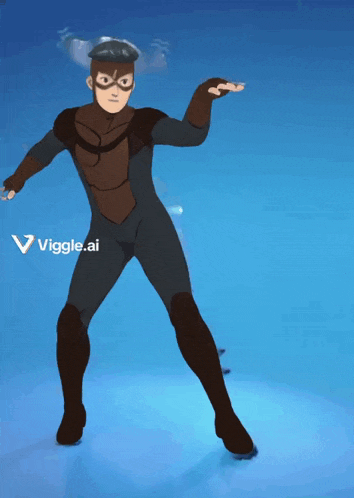 a man in a superhero costume is dancing in front of a blue background that says viggles.ai