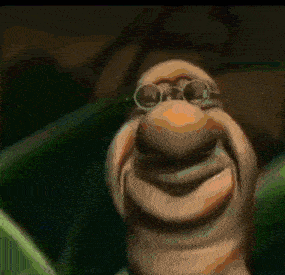 a cartoon character is wearing glasses and making a face