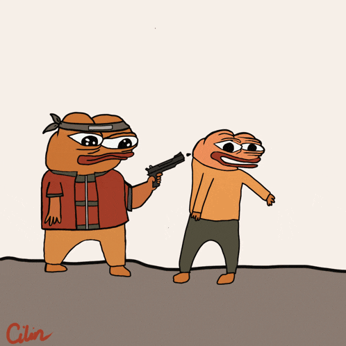 a cartoon of a man holding a gun next to a woman laying on the ground with the word ciln written on the bottom