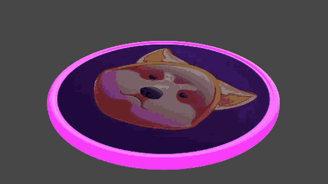 a pink and purple circle with a dog on it