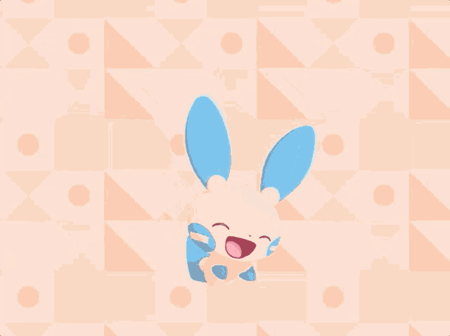 a cartoon bunny is surrounded by pink hearts on a patterned background