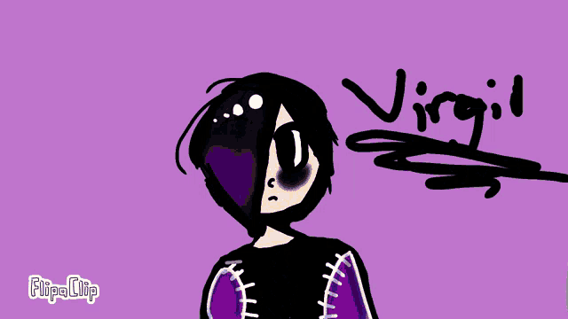 a drawing of a girl with purple hair and the name virgil