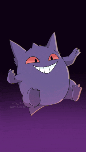 a picture of a purple cartoon character with the name rory russell on the bottom