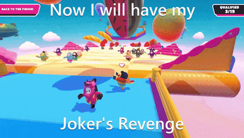 a screen shot of a video game with the words now i will have my joker 's revenge