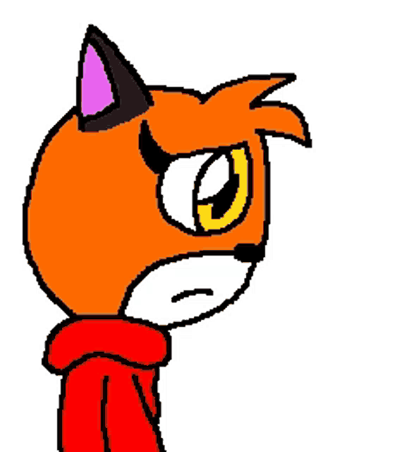 a pixel art drawing of a fox with a red scarf around its neck
