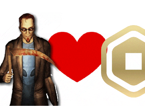 a man holding a bloody scythe next to a heart