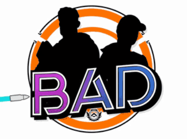a logo that says bad with a bullet pointing at it