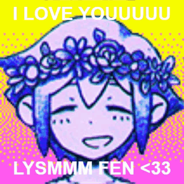 a cartoon girl with a flower crown on her head says i love youuu