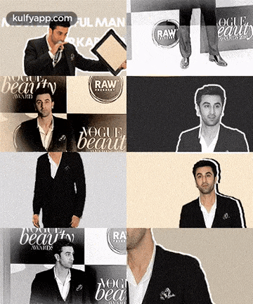 a collage of images of a man with the words vogue beauty awards