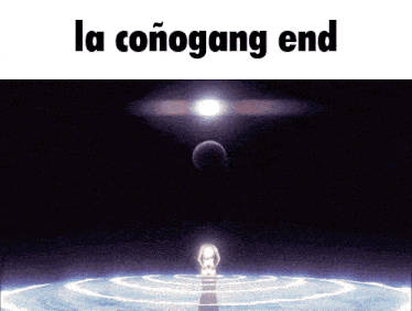 a black and white image with the words la conogang end above it
