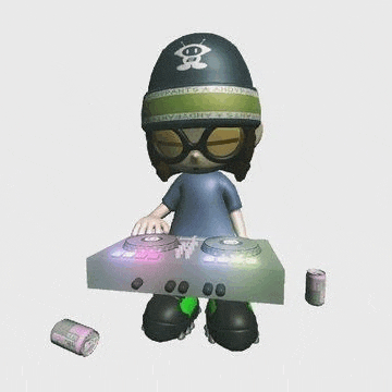 a cartoon character is playing music on a turntable while wearing a helmet and sunglasses .